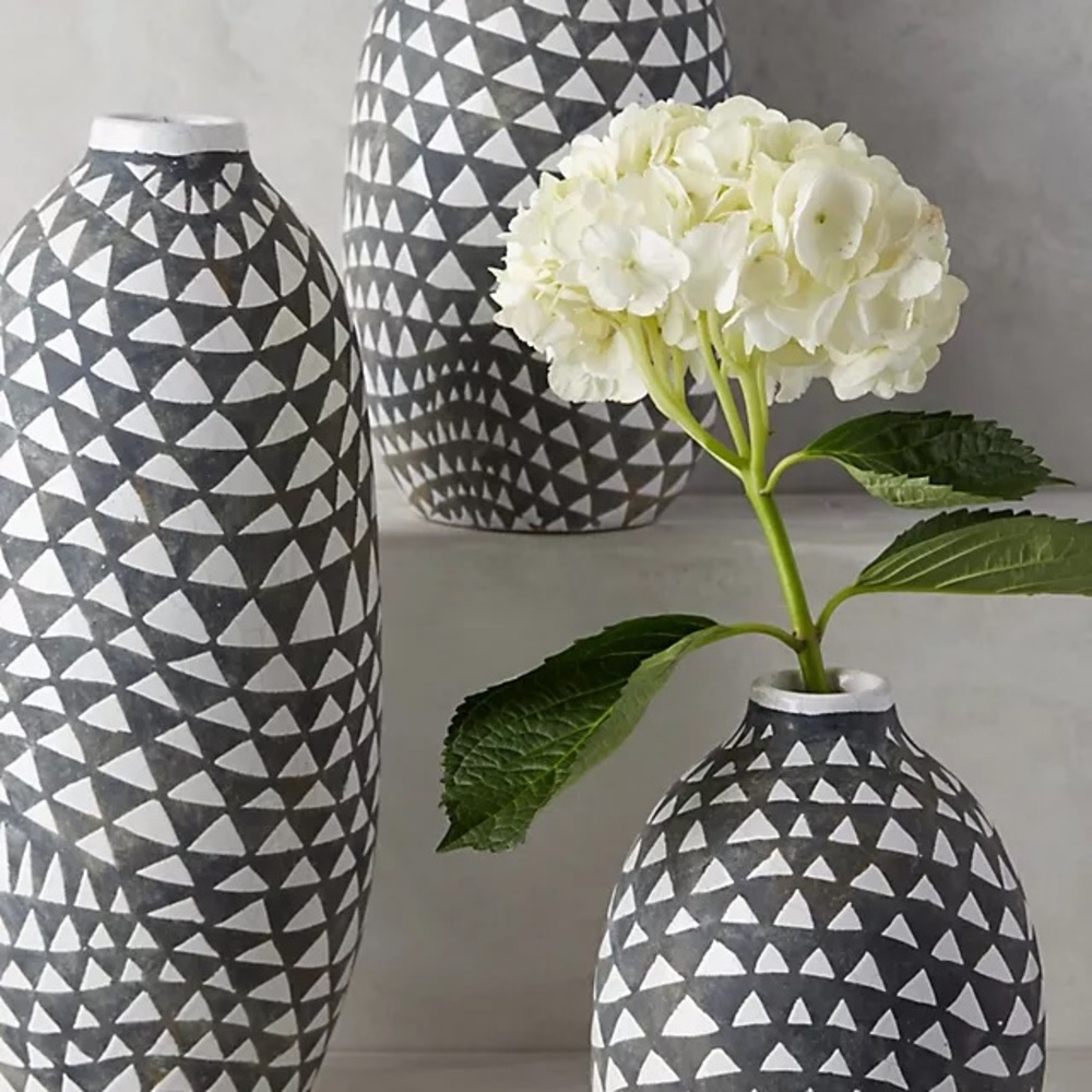 Handcrafted Black & White Geometric Ceramic Vase